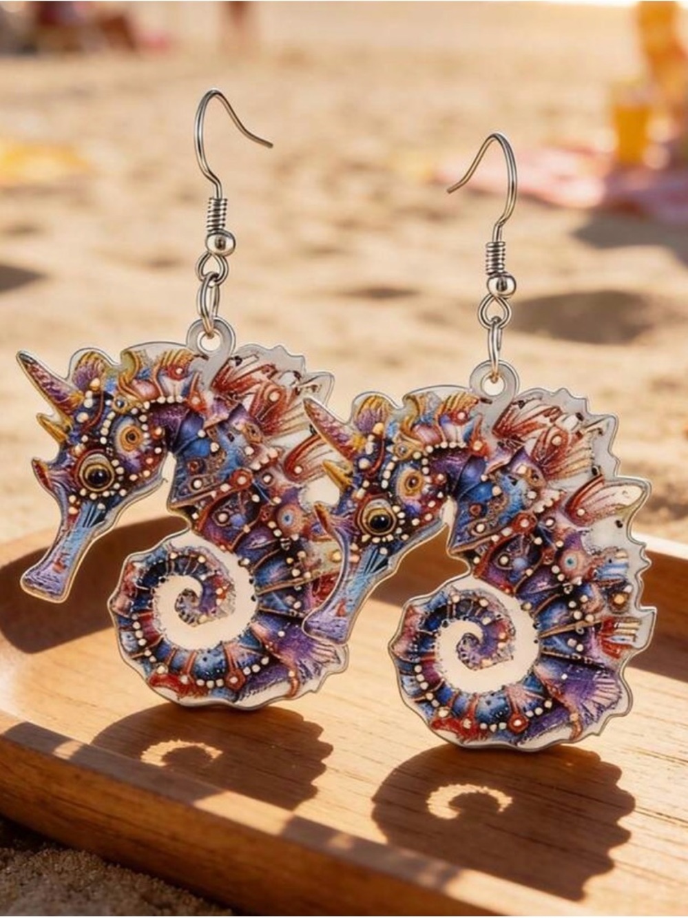 NWT Colorful Seahorse Dangle Earrings - Blue & Purple